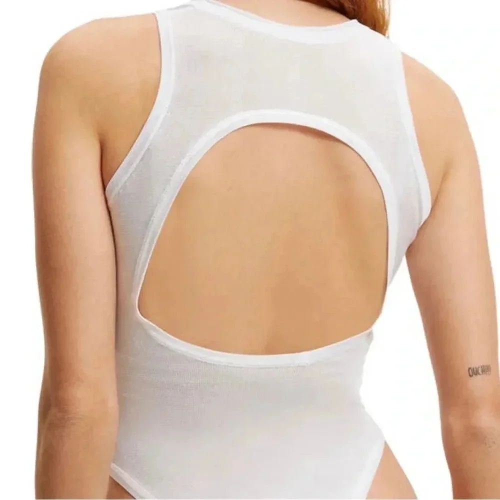 Good American Extreme Sheer Thong Bodysuit in White Sz 0 XS NWT